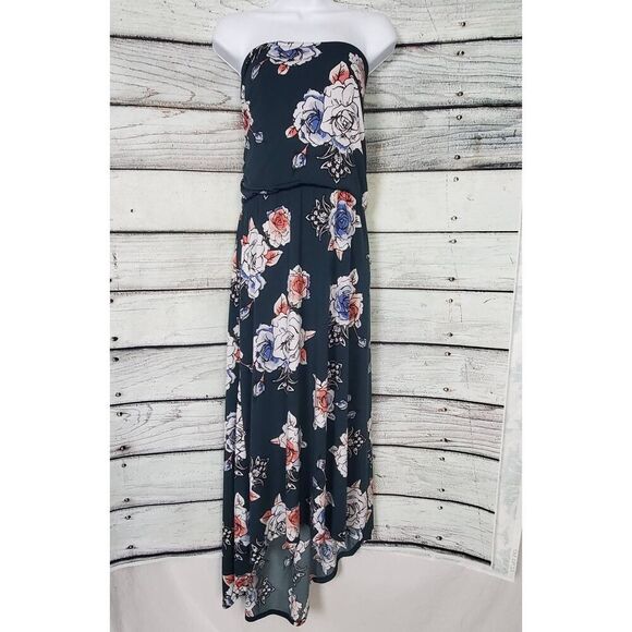 Maurices Strapless Floral Maxi Dress Women’s Size 2 Navy Pink Blue Roses - Picture 4 of 8